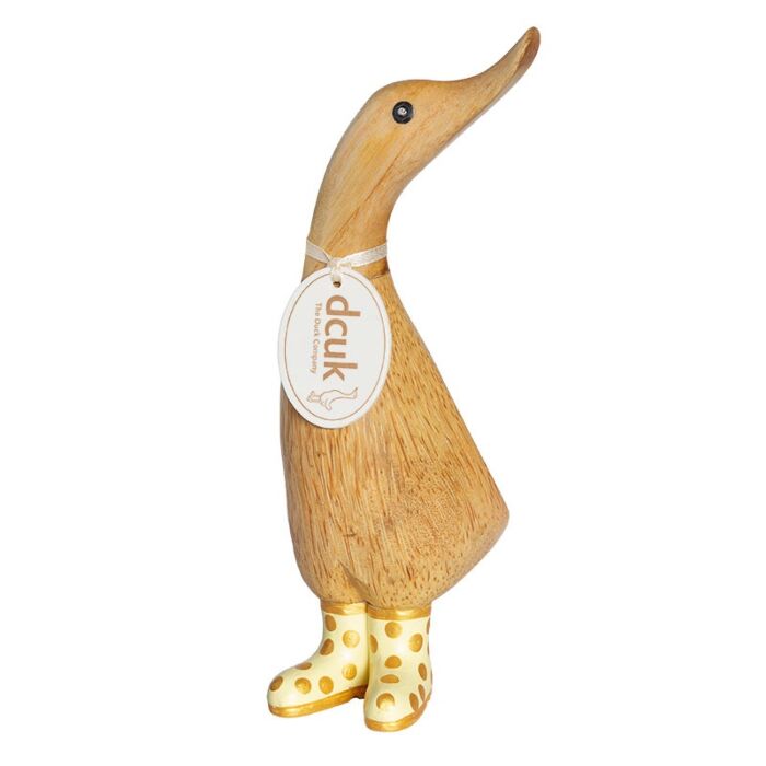 DCUK Natural Finish Duckling with Pastel and Gold Spotty Welly Boots-Yellow-1